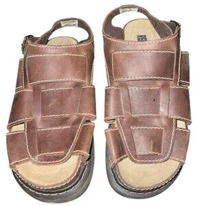 Red Stone Vintage Mens Platform Sandals Size 12 Brown Leather Buckle Shoes